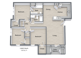 Three Bedroom 6208 floor plan
